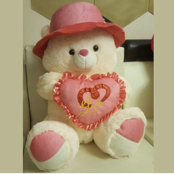 Teddy Bear 24 Inches with Reversible Pink Magic Heart Pillow